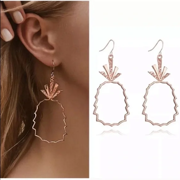 Rose Gold Pineapple Shaped Earrings - Picture 5 of 6